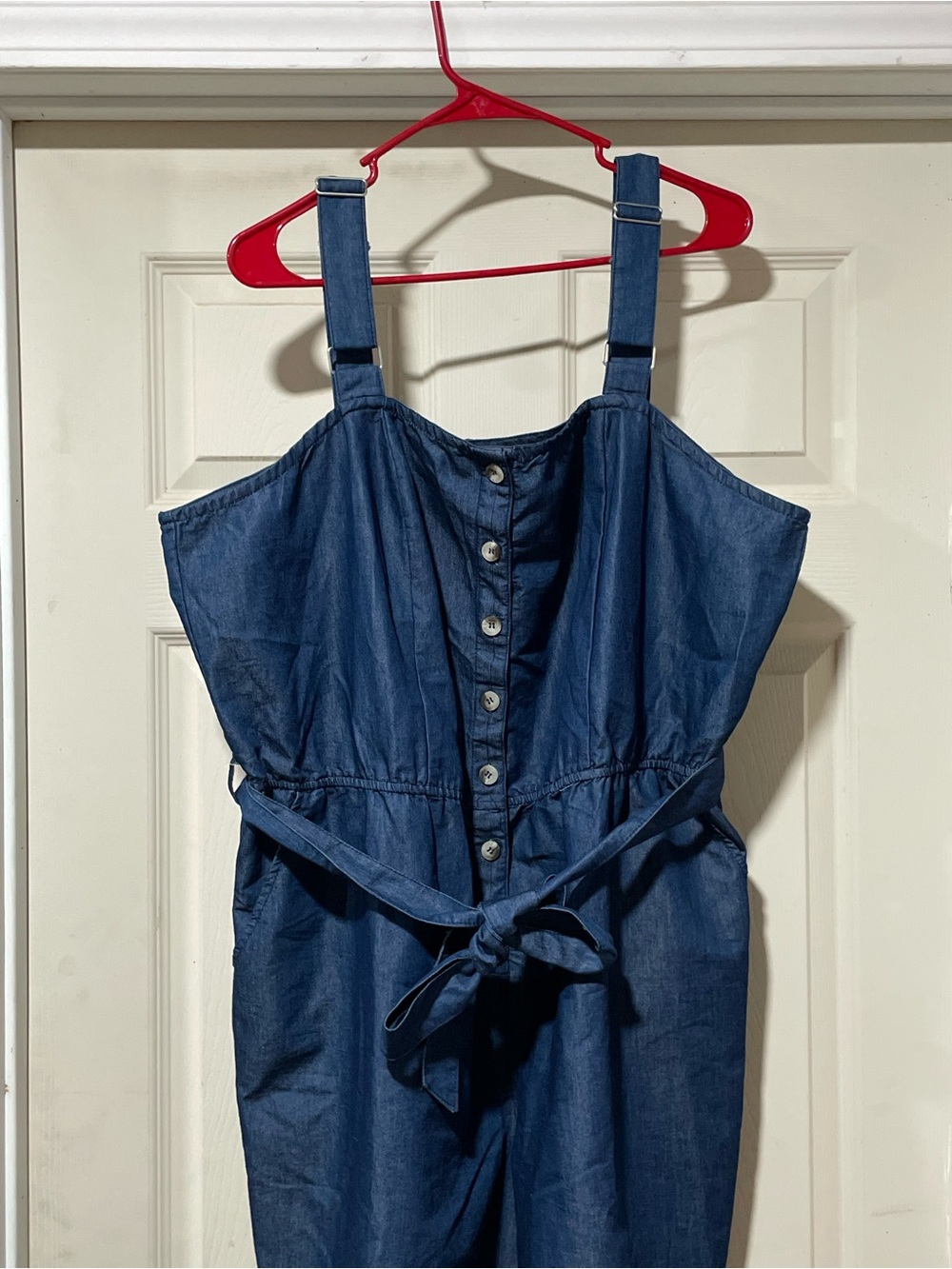 Eighty Eight Navy Denim-Style Button-Front Jumpsuit with Tie Waist
